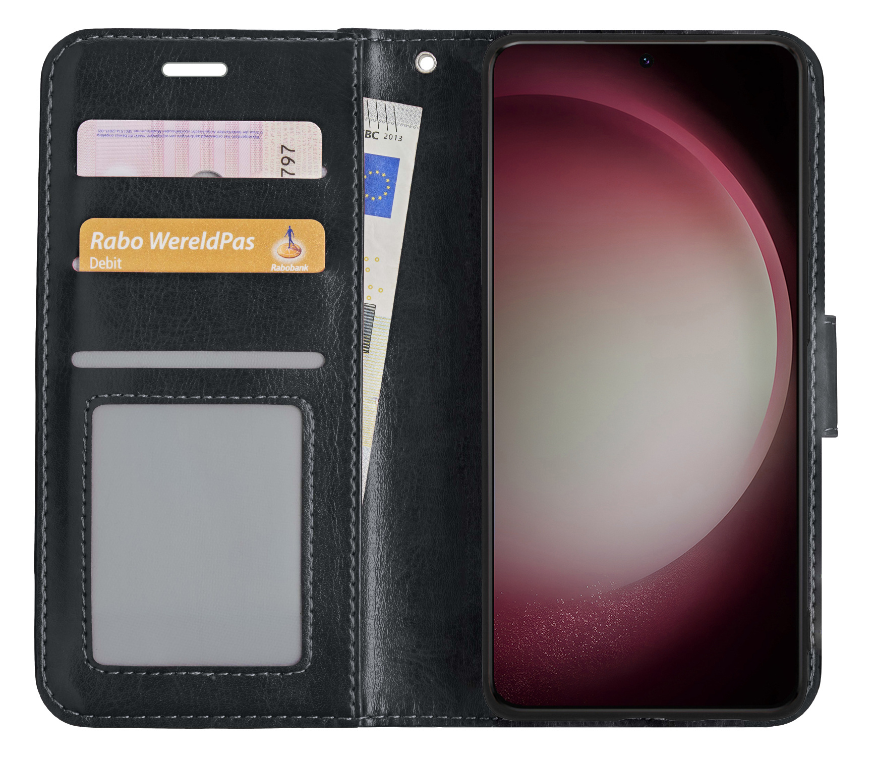 NoXx Hoes Geschikt voor Samsung S23 Hoesje Book Case Hoes Flip Cover Wallet Bookcase Met Screenprotector - Zwart