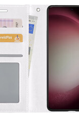 NoXx Hoes Geschikt voor Samsung S23 Hoesje Book Case Hoes Flip Cover Wallet Bookcase Met 2x Screenprotector - Wit