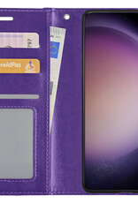 Nomfy Hoesje Geschikt voor Samsung S23 Hoes Bookcase Flipcase Book Cover Met Screenprotector - Hoes Geschikt voor Samsung Galaxy S23 Hoesje Book Case - Paars