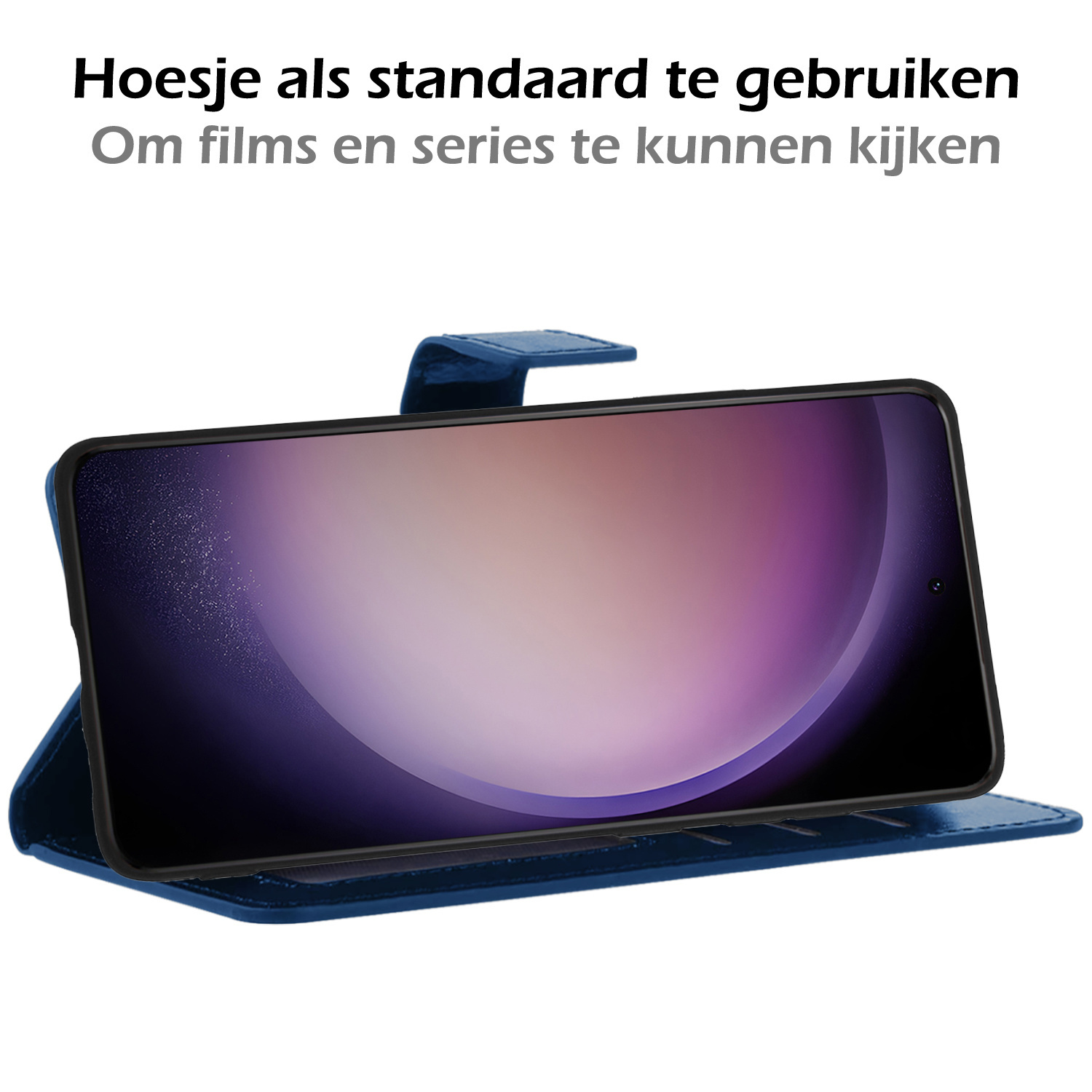 Nomfy Hoesje Geschikt voor Samsung S23 Hoes Bookcase Flipcase Book Cover Met 2x Screenprotector - Hoes Geschikt voor Samsung Galaxy S23 Hoesje Book Case - Donkerblauw