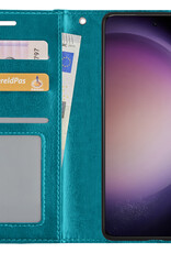 Nomfy Hoesje Geschikt voor Samsung S23 Hoes Bookcase Flipcase Book Cover Met 2x Screenprotector - Hoes Geschikt voor Samsung Galaxy S23 Hoesje Book Case - Turquoise