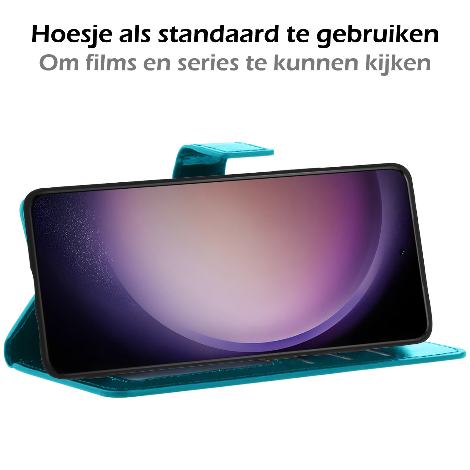 Nomfy Hoesje Geschikt voor Samsung S23 Hoes Bookcase Flipcase Book Cover Met 2x Screenprotector - Hoes Geschikt voor Samsung Galaxy S23 Hoesje Book Case - Turquoise