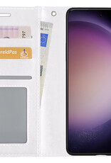 Nomfy Hoesje Geschikt voor Samsung S23 Hoes Bookcase Flipcase Book Cover Met 2x Screenprotector - Hoes Geschikt voor Samsung Galaxy S23 Hoesje Book Case - Wit