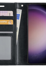 Nomfy Hoesje Geschikt voor Samsung S23 Hoes Bookcase Flipcase Book Cover Met 2x Screenprotector - Hoes Geschikt voor Samsung Galaxy S23 Hoesje Book Case - Zwart