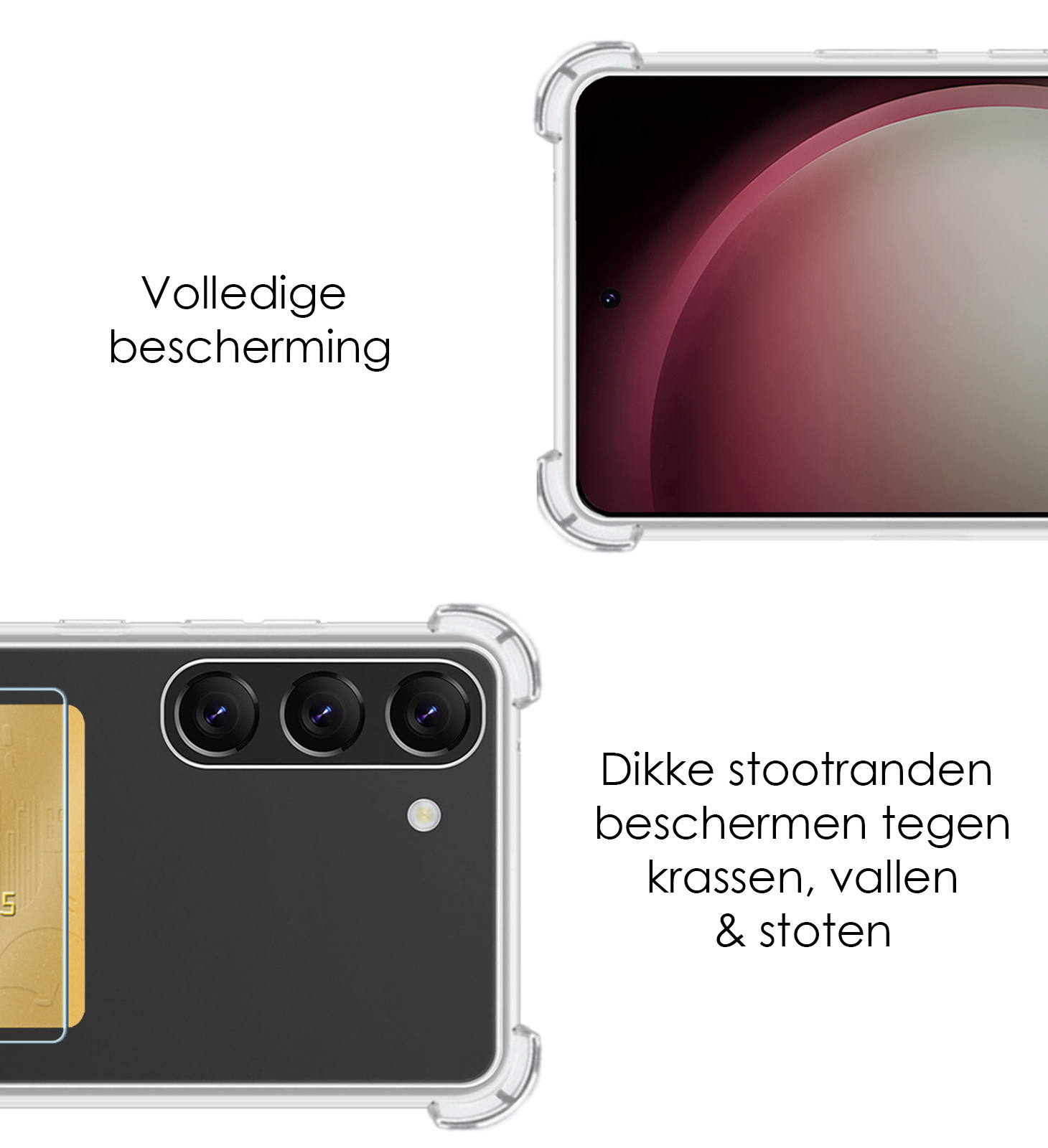 NoXx Hoes Geschikt voor Samsung S23 Hoesje Pasjeshouder Cover Shock Proof Case Siliconen Hoes Met Kaarthouder Met Screenprotector - Transparant