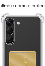 NoXx Hoes Geschikt voor Samsung S23 Hoesje Pasjeshouder Cover Shock Proof Case Siliconen Hoes Met Kaarthouder Met Screenprotector - Transparant
