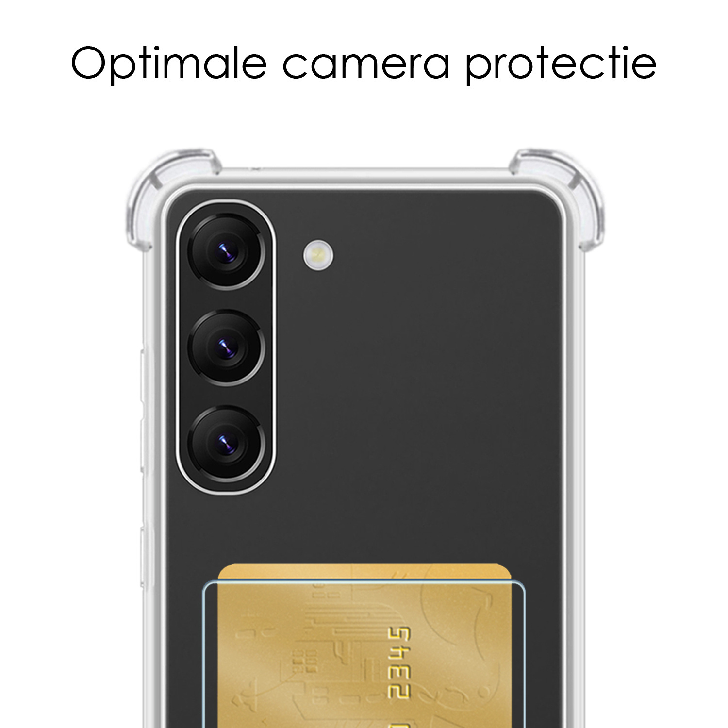 NoXx Hoes Geschikt voor Samsung S23 Hoesje Pasjeshouder Cover Shock Proof Case Siliconen Hoes Met Kaarthouder Met Screenprotector - Transparant