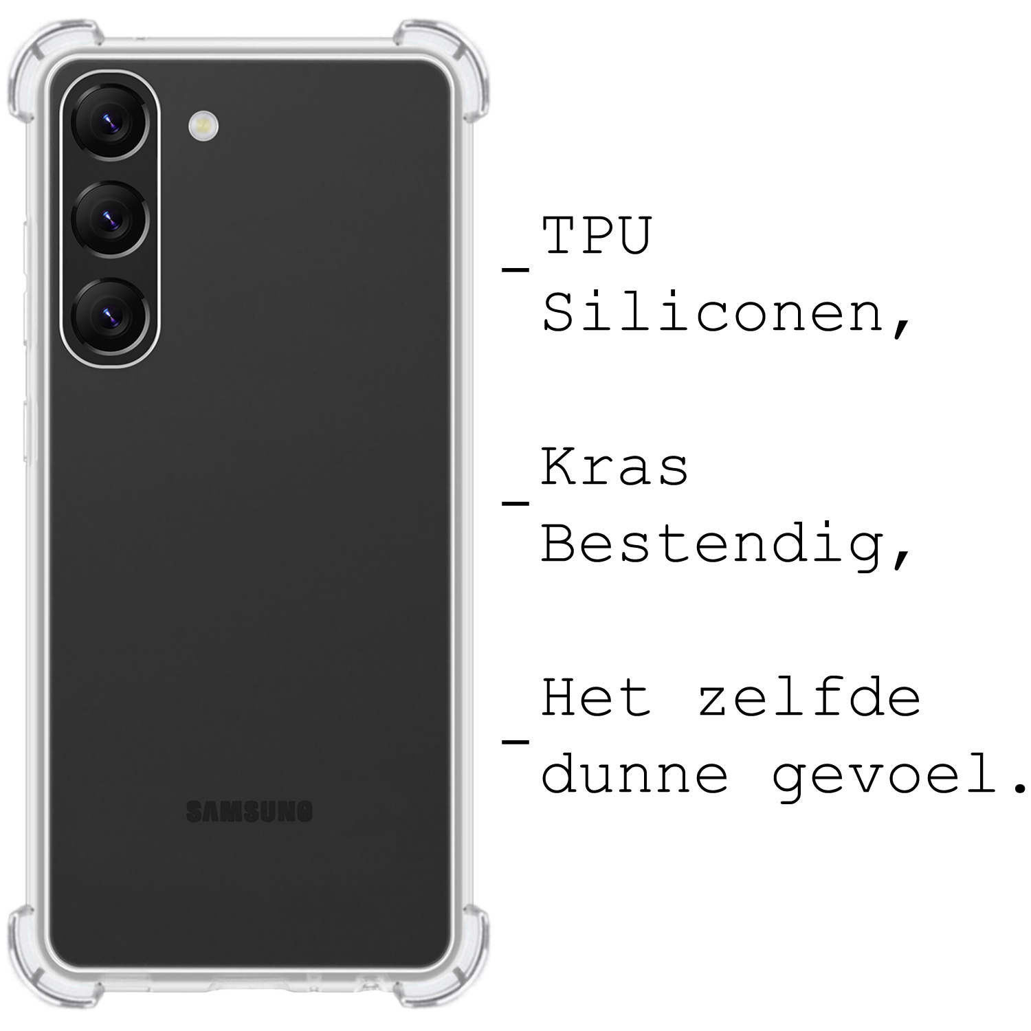 BASEY. Hoes Geschikt voor Samsung S23 Hoesje Shock Proof Case Hoes Siliconen Met 2x Screenprotector - Hoesje Geschikt voor Samsung Galaxy S23 Hoes Cover Shockproof - Transparant