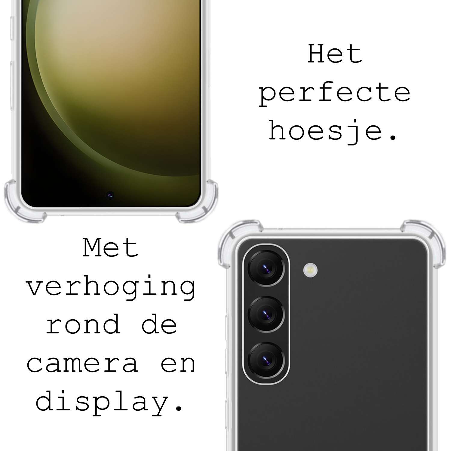 BASEY. Hoes Geschikt voor Samsung S23 Hoesje Shock Proof Case Hoes Siliconen Met 2x Screenprotector - Hoesje Geschikt voor Samsung Galaxy S23 Hoes Cover Shockproof - Transparant