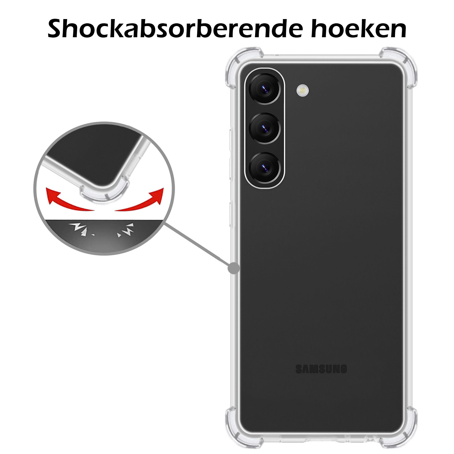 Nomfy Hoesje Geschikt voor Samsung S23 Hoesje Shock Proof Cover Case Shockproof Met 2x Screenprotector - Hoes Geschikt voor Samsung Galaxy S23 Hoes Siliconen Back Case - Transparant