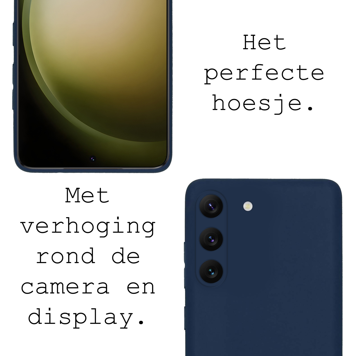 BASEY. Hoes Geschikt voor Samsung S23 Hoesje Siliconen Back Cover Case Met Screenprotector - Hoesje Geschikt voor Samsung Galaxy S23 Hoes Cover Hoesje - Donkerblauw