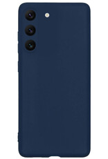 BASEY. Hoes Geschikt voor Samsung S23 Hoesje Siliconen Back Cover Case Met Screenprotector - Hoesje Geschikt voor Samsung Galaxy S23 Hoes Cover Hoesje - Donkerblauw