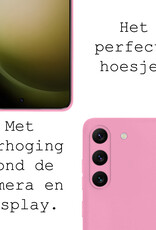 BASEY. Hoes Geschikt voor Samsung S23 Hoesje Siliconen Back Cover Case Met 2x Screenprotector - Hoesje Geschikt voor Samsung Galaxy S23 Hoes Cover Hoesje - Lichtroze