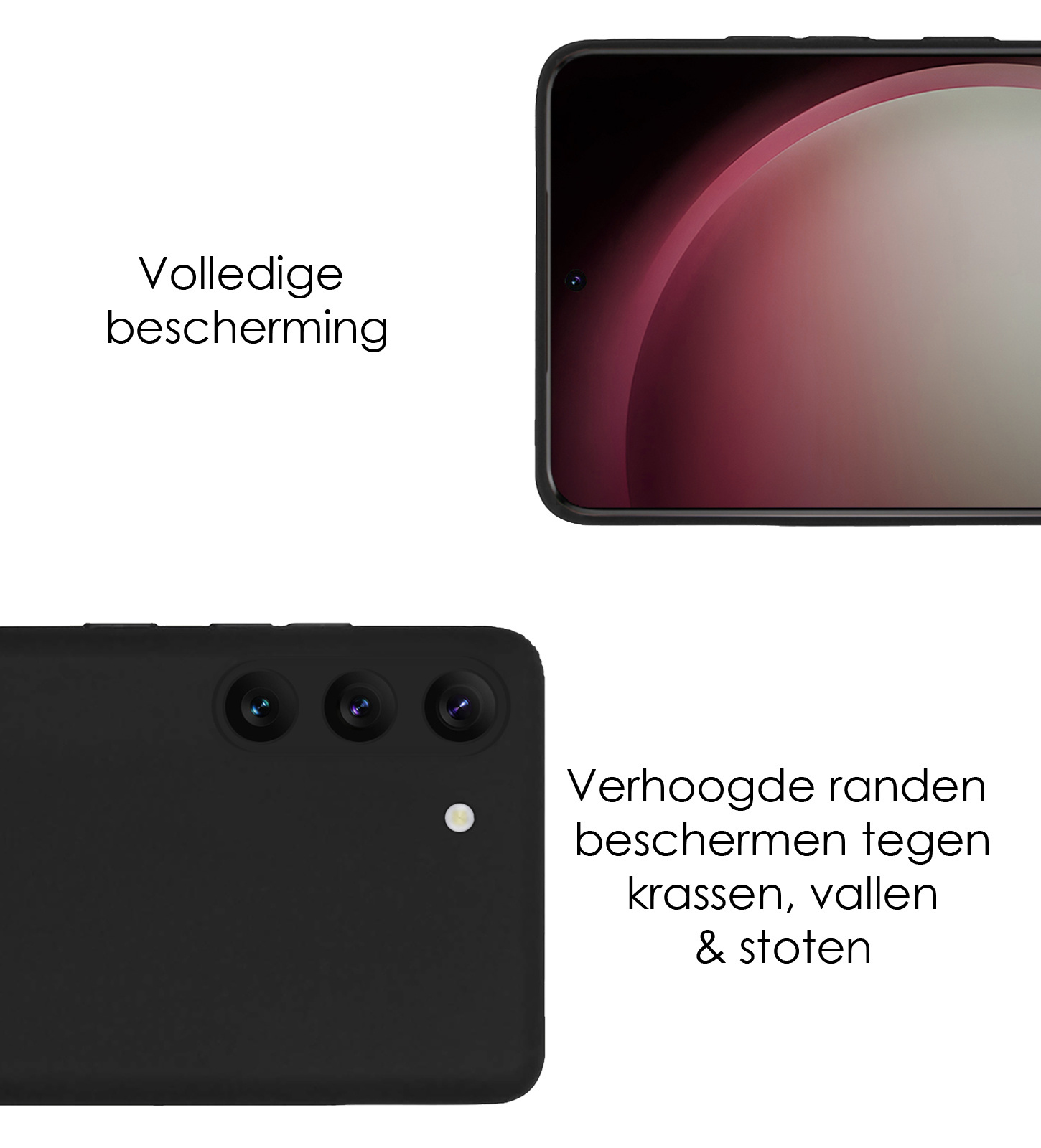NoXx Hoes Geschikt voor Samsung S23 Hoesje Cover Siliconen Back Case Hoes Met 2x Screenprotector - Zwart