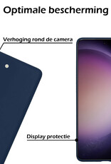 Nomfy Hoesje Geschikt voor Samsung S23 Hoesje Siliconen Cover Case Met Screenprotector - Hoes Geschikt voor Samsung Galaxy S23 Hoes Back Case - Donkerblauw