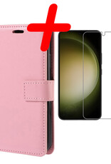 BASEY. Hoes Geschikt voor Samsung S23 Hoesje Bookcase Hoes Flip Case Book Cover Met Screenprotector - Hoesje Geschikt voor Samsung Galaxy S23 Hoes Book Case Hoesje - Lichtroze