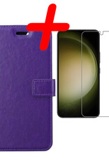 BASEY. Hoes Geschikt voor Samsung S23 Hoesje Bookcase Hoes Flip Case Book Cover Met Screenprotector - Hoesje Geschikt voor Samsung Galaxy S23 Hoes Book Case Hoesje - Paars
