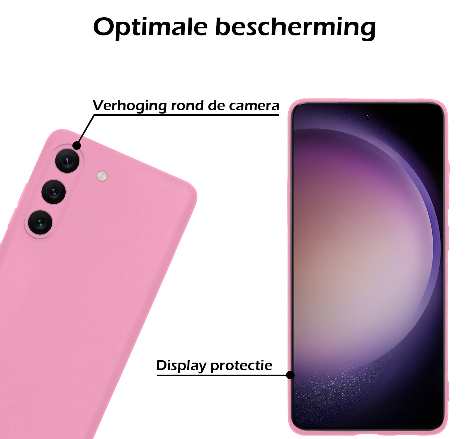 Nomfy Hoesje Geschikt voor Samsung S23 Hoesje Siliconen Cover Case Met Screenprotector - Hoes Geschikt voor Samsung Galaxy S23 Hoes Back Case - Lichtroze