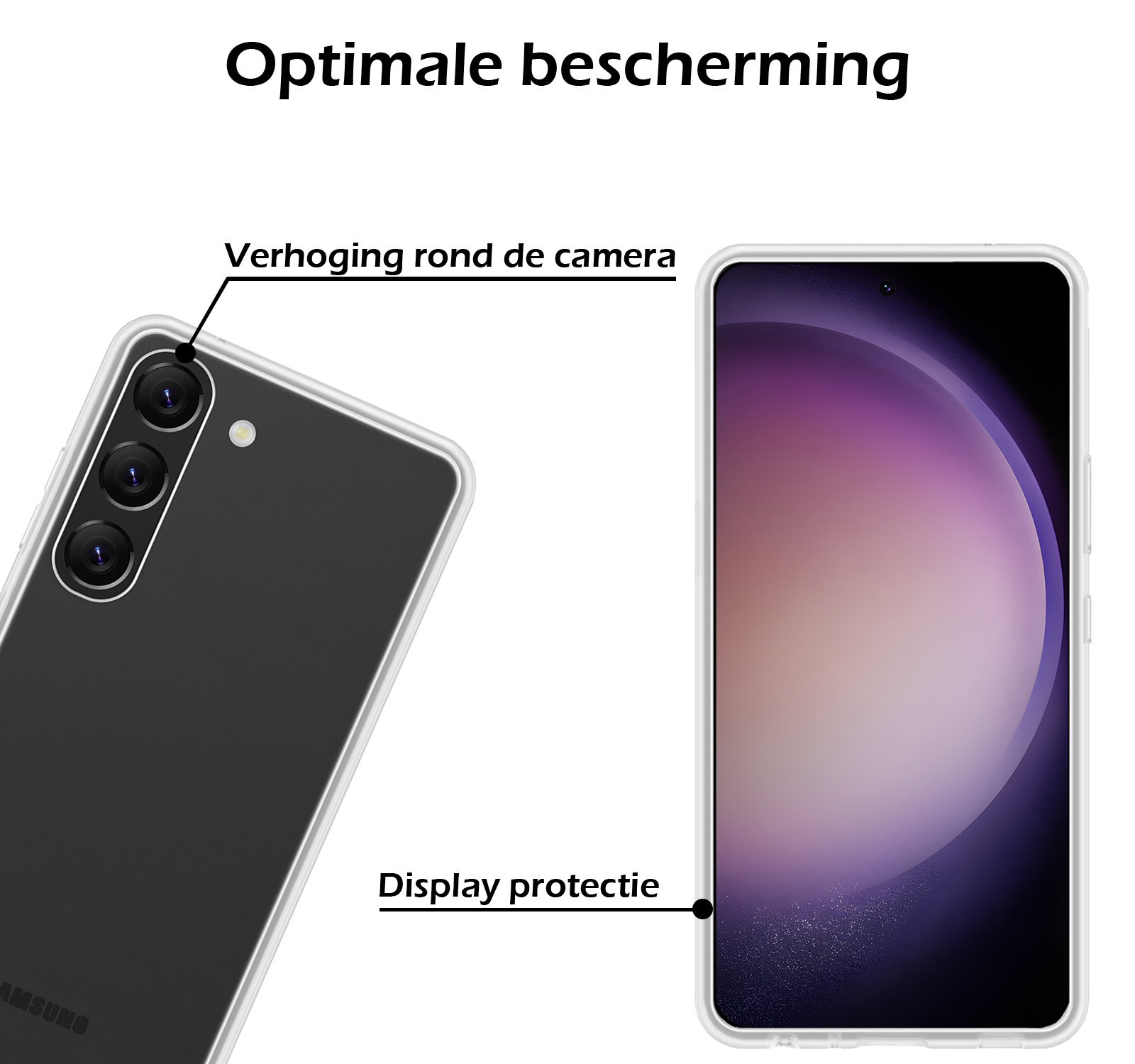 Nomfy Hoesje Geschikt voor Samsung S23 Hoesje Siliconen Cover Case Met Screenprotector - Hoes Geschikt voor Samsung Galaxy S23 Hoes Back Case - Transparant