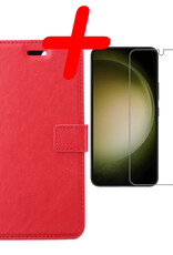 BASEY. Hoes Geschikt voor Samsung S23 Hoesje Bookcase Hoes Flip Case Book Cover Met Screenprotector - Hoesje Geschikt voor Samsung Galaxy S23 Hoes Book Case Hoesje - Rood