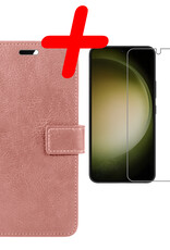 BASEY. Hoes Geschikt voor Samsung S23 Hoesje Bookcase Hoes Flip Case Book Cover Met Screenprotector - Hoesje Geschikt voor Samsung Galaxy S23 Hoes Book Case Hoesje - Rosé goud