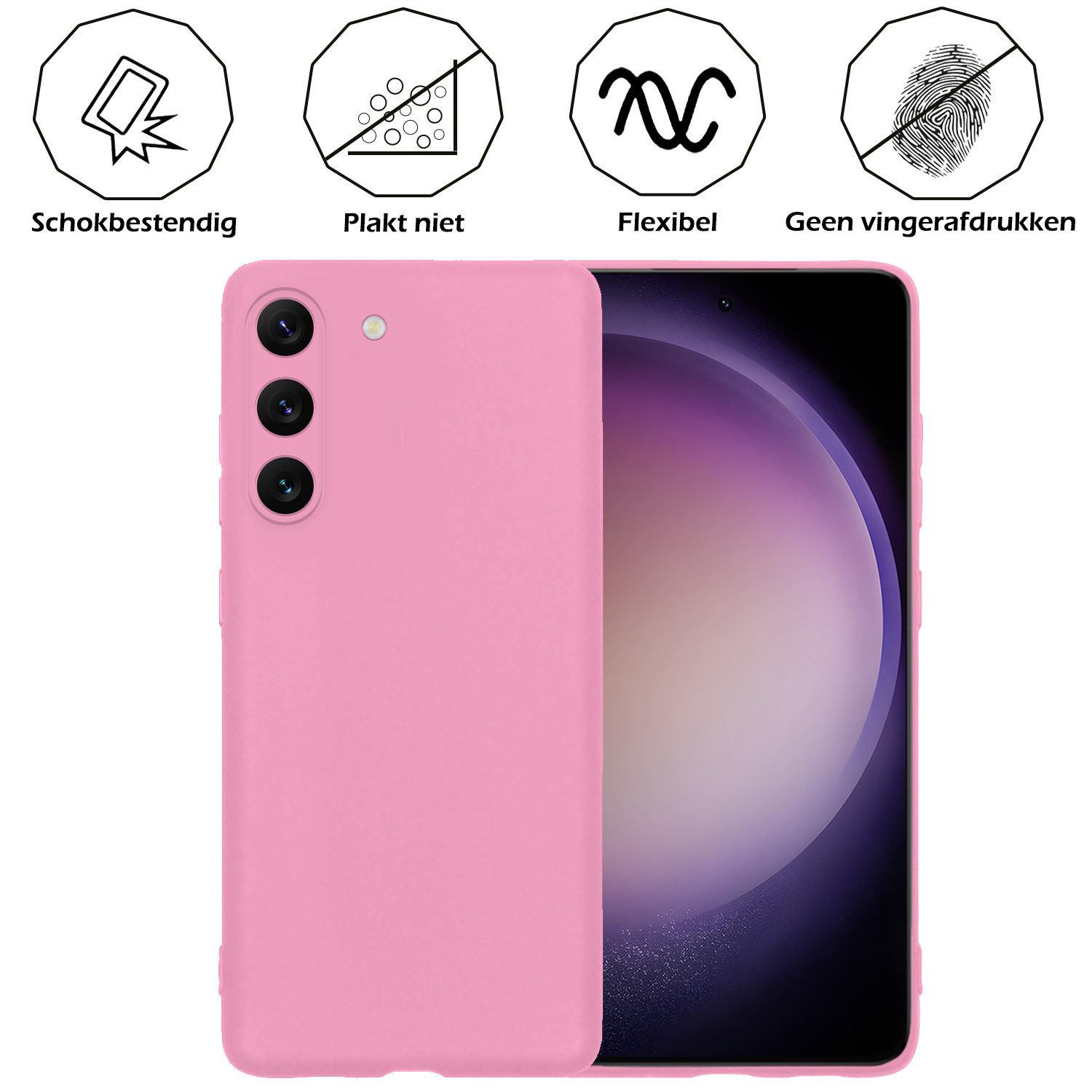 Nomfy Hoesje Geschikt voor Samsung S23 Hoesje Siliconen Cover Case Met 2x Screenprotector - Hoes Geschikt voor Samsung Galaxy S23 Hoes Back Case - Lichtroze