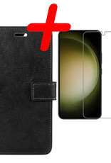 BASEY. Hoes Geschikt voor Samsung S23 Hoesje Bookcase Hoes Flip Case Book Cover Met Screenprotector - Hoesje Geschikt voor Samsung Galaxy S23 Hoes Book Case Hoesje - Zwart