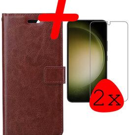 BASEY. BASEY. Samsung Galaxy S23 Hoesje Bookcase Bruin Met 2x Screenprotector