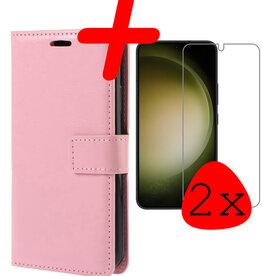 BASEY. BASEY. Samsung Galaxy S23 Hoesje Bookcase Lichtroze Met 2x Screenprotector