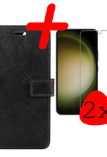 BASEY. Hoes Geschikt voor Samsung S23 Hoesje Bookcase Hoes Flip Case Book Cover Met 2x Screenprotector - Hoesje Geschikt voor Samsung Galaxy S23 Hoes Book Case Hoesje - Zwart
