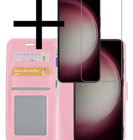 NoXx NoXx Samsung Galaxy S23 Hoesje Bookcase Lichtroze Met Screenprotector