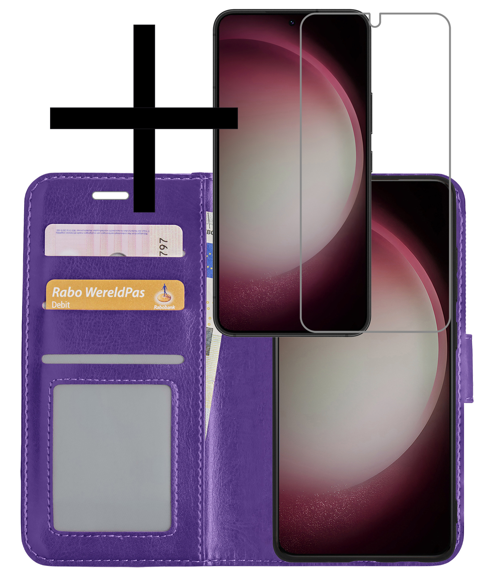 NoXx Hoes Geschikt voor Samsung S23 Hoesje Book Case Hoes Flip Cover Wallet Bookcase Met Screenprotector - Paars