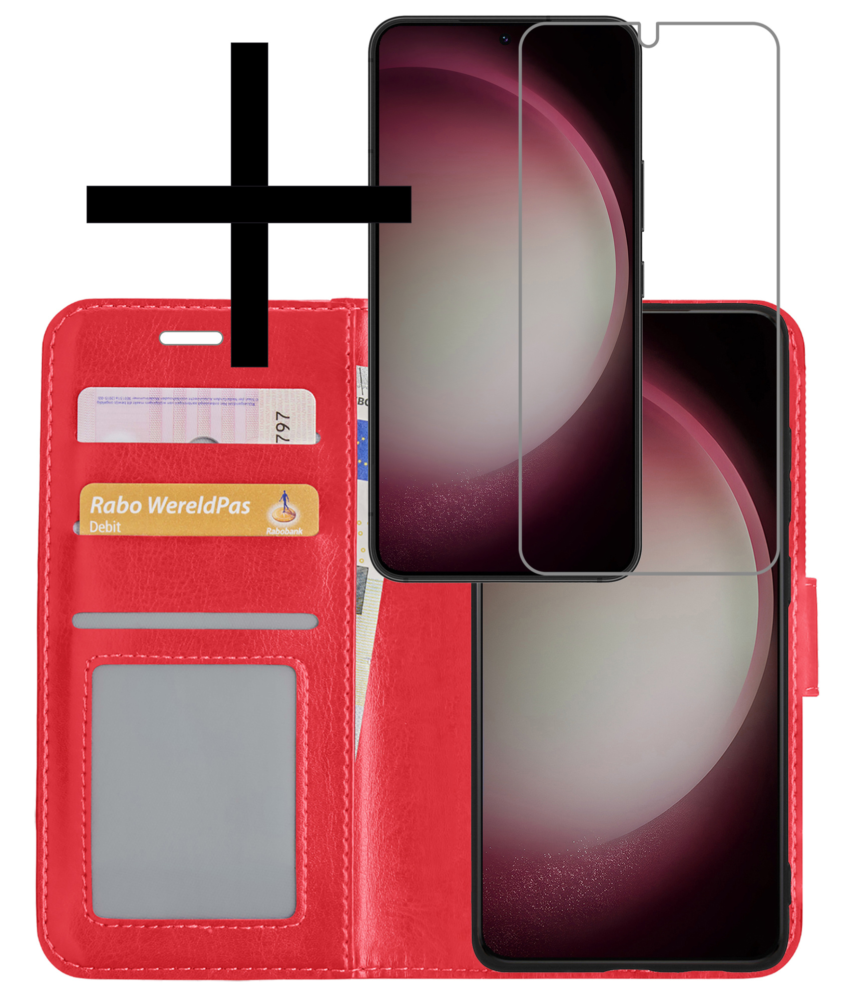 NoXx Hoes Geschikt voor Samsung S23 Hoesje Book Case Hoes Flip Cover Wallet Bookcase Met Screenprotector - Rood