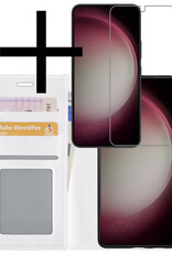 NoXx Hoes Geschikt voor Samsung S23 Hoesje Book Case Hoes Flip Cover Wallet Bookcase Met Screenprotector - Wit