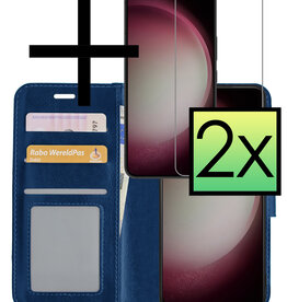 NoXx NoXx Samsung Galaxy S23 Hoesje Bookcase Donkerblauw Met 2x Screenprotector