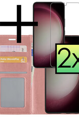 NoXx Hoes Geschikt voor Samsung S23 Hoesje Book Case Hoes Flip Cover Wallet Bookcase Met 2x Screenprotector - Rosé goud