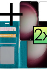 NoXx Hoes Geschikt voor Samsung S23 Hoesje Book Case Hoes Flip Cover Wallet Bookcase Met 2x Screenprotector - Turquoise