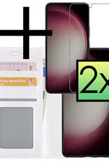 NoXx Hoes Geschikt voor Samsung S23 Hoesje Book Case Hoes Flip Cover Wallet Bookcase Met 2x Screenprotector - Wit