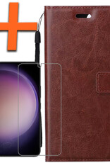 Nomfy Hoesje Geschikt voor Samsung S23 Hoes Bookcase Flipcase Book Cover Met Screenprotector - Hoes Geschikt voor Samsung Galaxy S23 Hoesje Book Case - Bruin