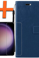 Nomfy Hoesje Geschikt voor Samsung S23 Hoes Bookcase Flipcase Book Cover Met Screenprotector - Hoes Geschikt voor Samsung Galaxy S23 Hoesje Book Case - Donkerblauw