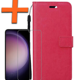 Nomfy Nomfy Samsung Galaxy S23 Hoesje Bookcase Donkerroze Met Screenprotector