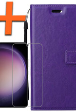 Nomfy Hoesje Geschikt voor Samsung S23 Hoes Bookcase Flipcase Book Cover Met Screenprotector - Hoes Geschikt voor Samsung Galaxy S23 Hoesje Book Case - Paars