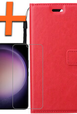 Nomfy Hoesje Geschikt voor Samsung S23 Hoes Bookcase Flipcase Book Cover Met Screenprotector - Hoes Geschikt voor Samsung Galaxy S23 Hoesje Book Case - Rood