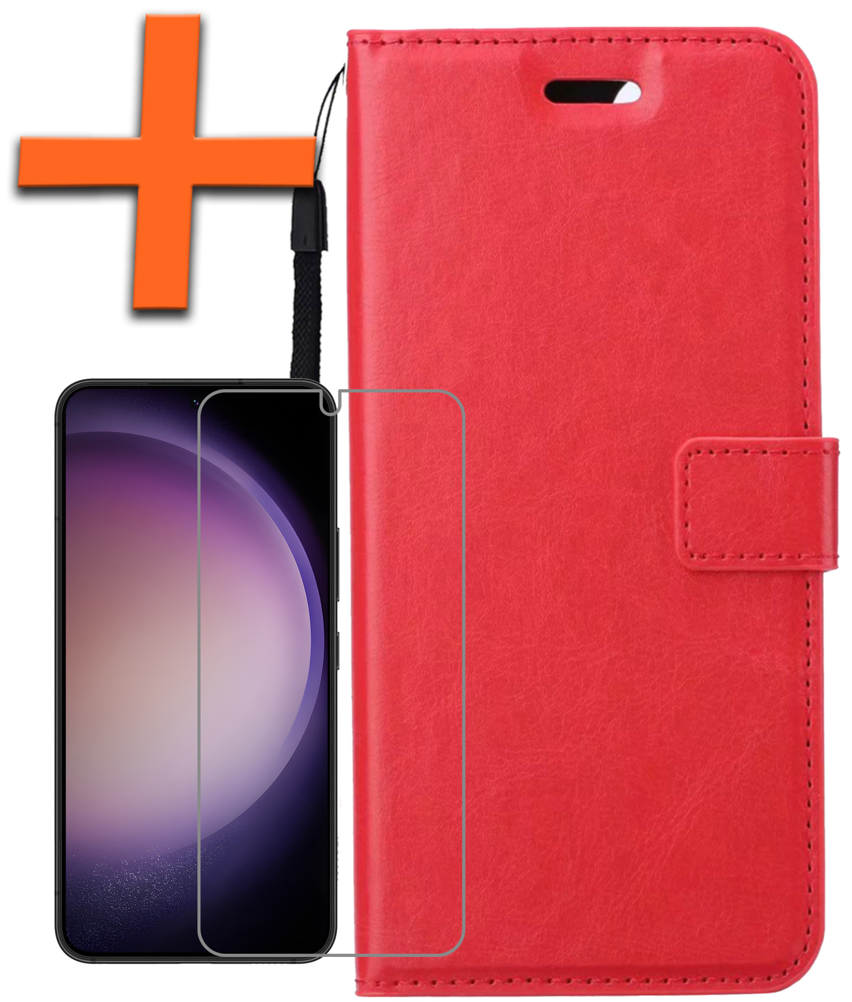 Nomfy Hoesje Geschikt voor Samsung S23 Hoes Bookcase Flipcase Book Cover Met Screenprotector - Hoes Geschikt voor Samsung Galaxy S23 Hoesje Book Case - Rood