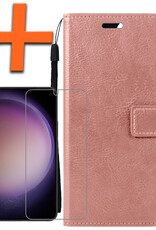 Nomfy Hoesje Geschikt voor Samsung S23 Hoes Bookcase Flipcase Book Cover Met Screenprotector - Hoes Geschikt voor Samsung Galaxy S23 Hoesje Book Case - Rosé goud
