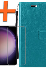Nomfy Hoesje Geschikt voor Samsung S23 Hoes Bookcase Flipcase Book Cover Met Screenprotector - Hoes Geschikt voor Samsung Galaxy S23 Hoesje Book Case - Turquoise