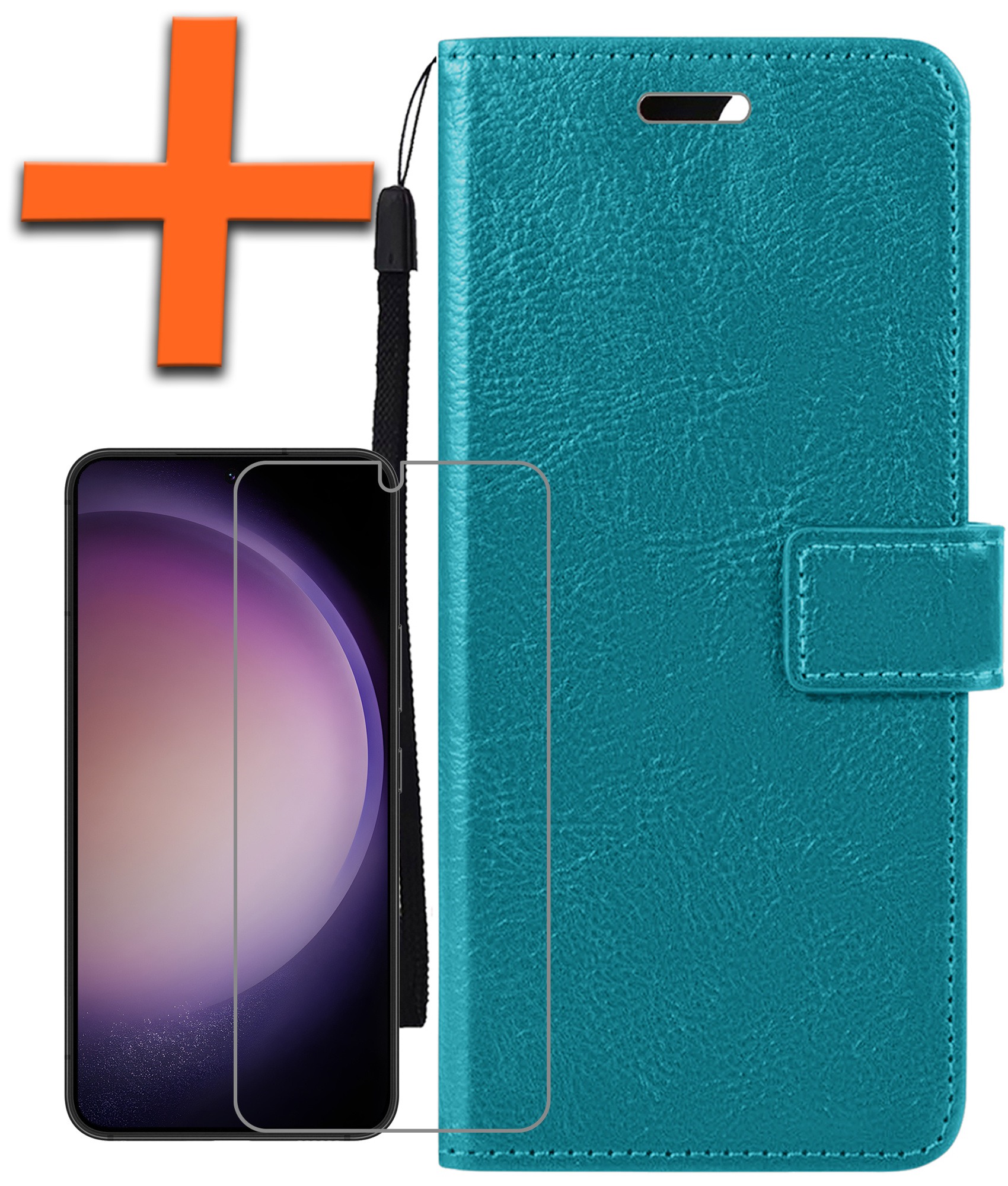 Nomfy Hoesje Geschikt voor Samsung S23 Hoes Bookcase Flipcase Book Cover Met Screenprotector - Hoes Geschikt voor Samsung Galaxy S23 Hoesje Book Case - Turquoise