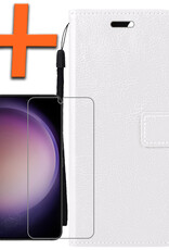 Nomfy Hoesje Geschikt voor Samsung S23 Hoes Bookcase Flipcase Book Cover Met Screenprotector - Hoes Geschikt voor Samsung Galaxy S23 Hoesje Book Case - Wit