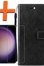 Nomfy Hoesje Geschikt voor Samsung S23 Hoes Bookcase Flipcase Book Cover Met Screenprotector - Hoes Geschikt voor Samsung Galaxy S23 Hoesje Book Case - Zwart