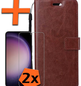 Nomfy Nomfy Samsung Galaxy S23 Hoesje Bookcase Bruin Met 2x Screenprotector